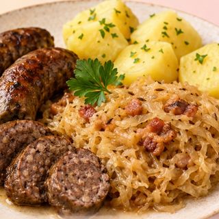 Jitrnice se zelím a bramborem na klasiku